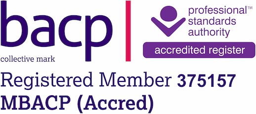BACP Professional Standards Authority Accredited Register logo. Registered Member 375157.
